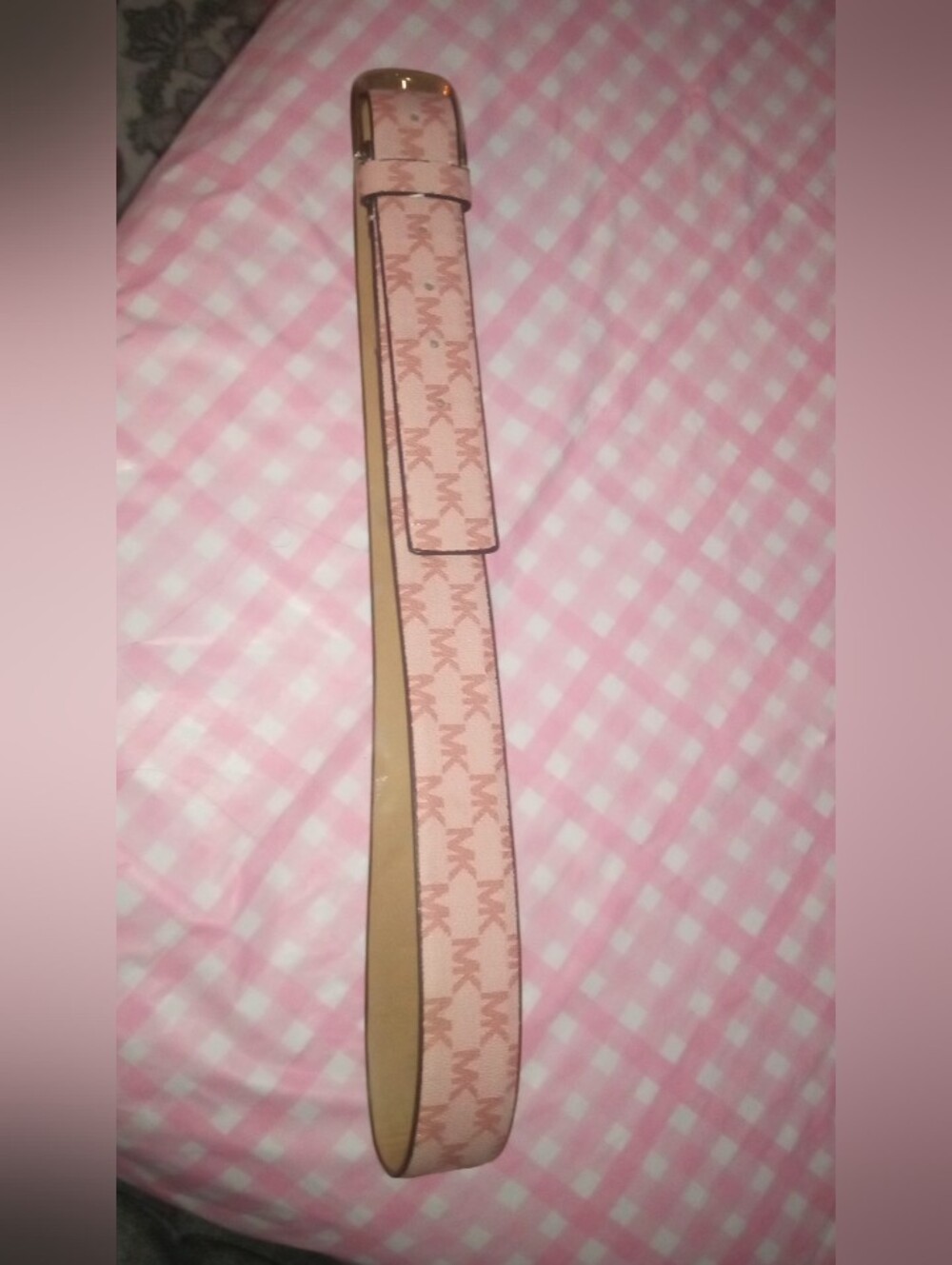 Pink Michael Kors Logo-Pattern Women's Belt with Gold Buckle XL - Picture 2 of 4
